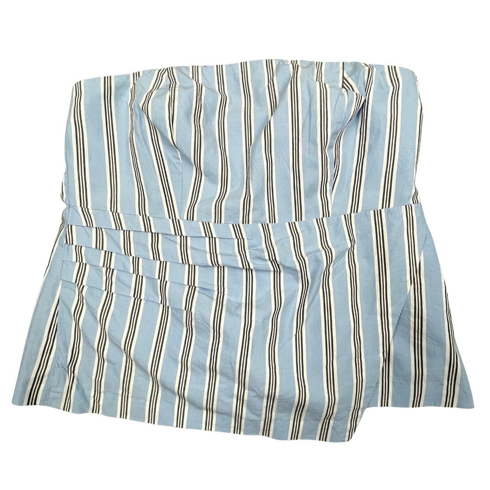 NWT LOFT Womens Striped Strapless‎ Peplum Top 4 Blue Black Cotton Poplin Tube